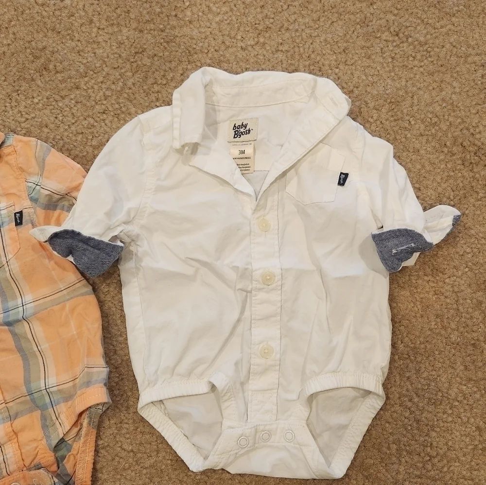 𝅺LOT of 2 Baby B'Gosh Oshkosh Boy's Collared Onesies, 3 months